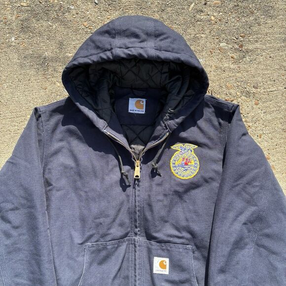 Vintage Carhartt Jacket Women’s XS (0/2) Hooded Navy Blue FFA USA Union Made - Picture 9 of 16